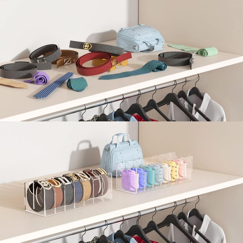 FEMELI Belt Organizer, Acrylic 7 Compartments Container Storage Holder, Clear Display Case for Closet Tie and Bow Tie - Image 5